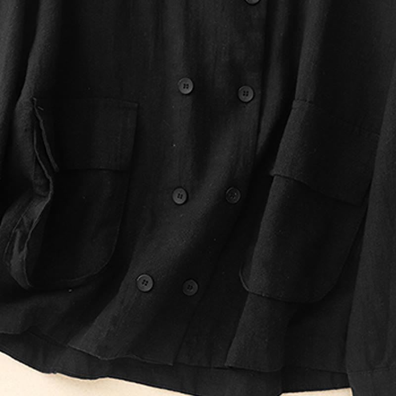 Giacca da donna in cotone e lino con maniche lunghe, design doppiopetto Buddha Stones e tasche - image 14