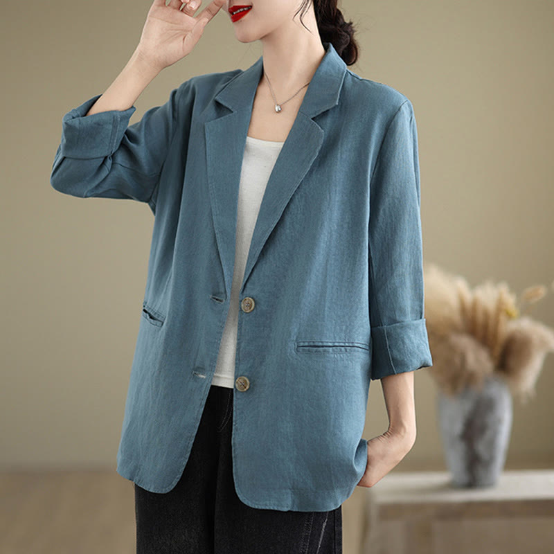 Giacca da donna in cotone e lino a maniche lunghe con tasche, tinta unita , Buddha Stones Spring - image 10