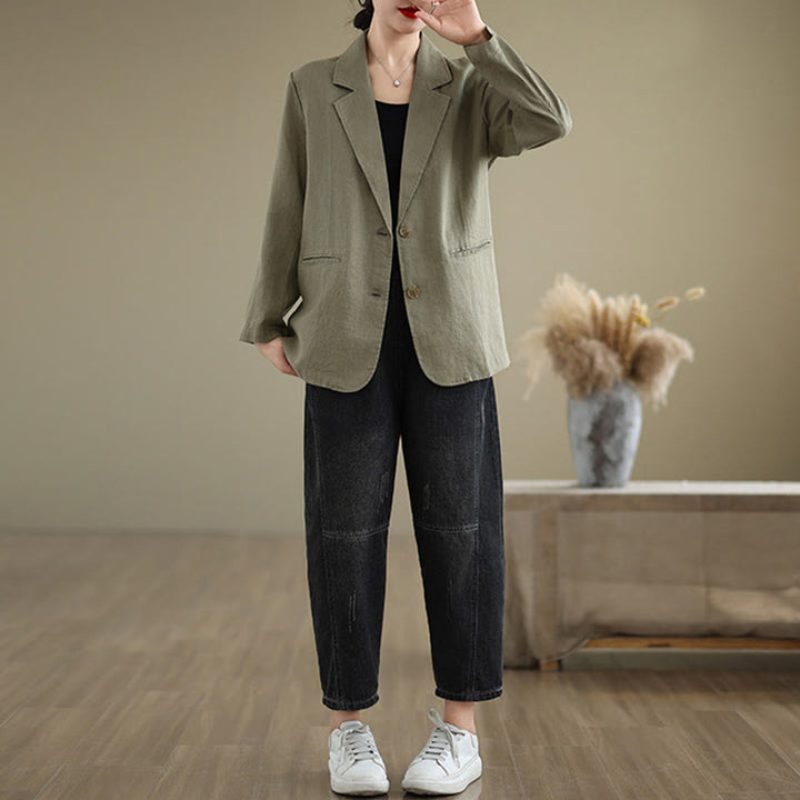 Giacca da donna in cotone e lino a maniche lunghe con tasche, tinta unita , Buddha Stones Spring - image 26