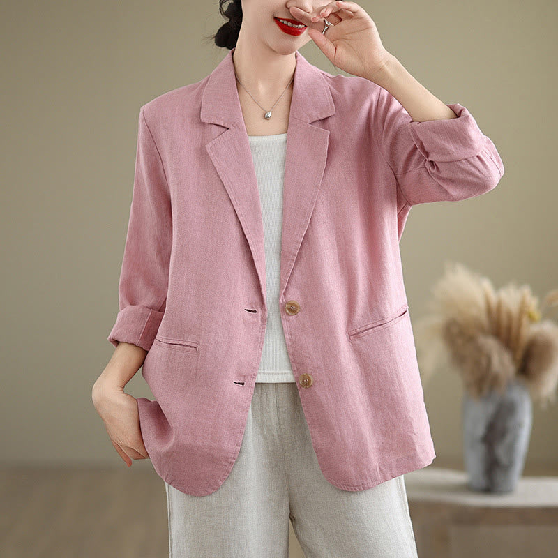 Giacca da donna in cotone e lino a maniche lunghe con tasche, tinta unita , Buddha Stones Spring - Rosa chiaro - US8-10, UK/AU12-14, EU40-42 (2XL) - image 19