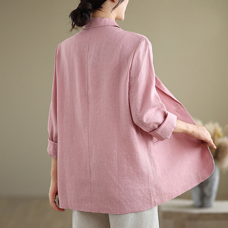 Giacca da donna in cotone e lino a maniche lunghe con tasche, tinta unita , Buddha Stones Spring - image 21