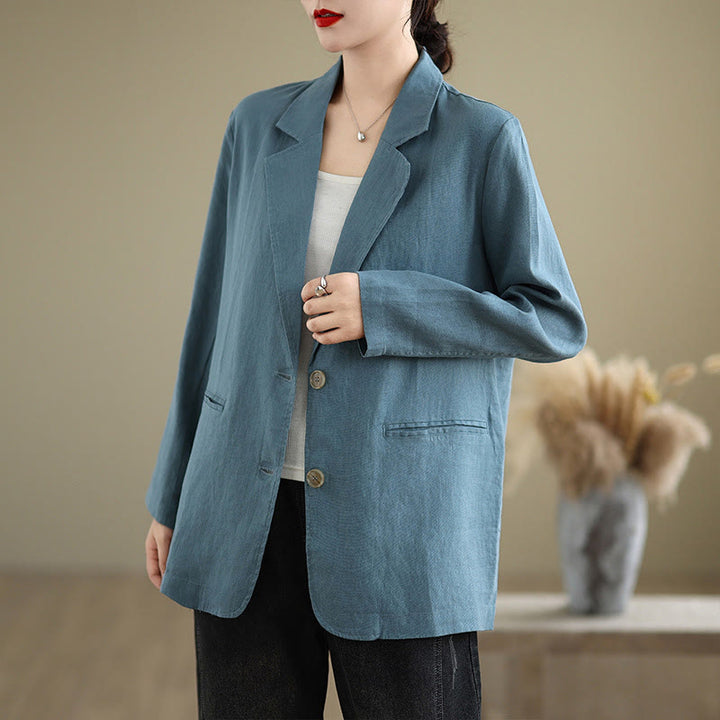 Giacca da donna in cotone e lino a maniche lunghe con tasche, tinta unita , Buddha Stones Spring - SteelBlue - US8-10, UK/AU12-14, EU40-42 (2XL) - image 9