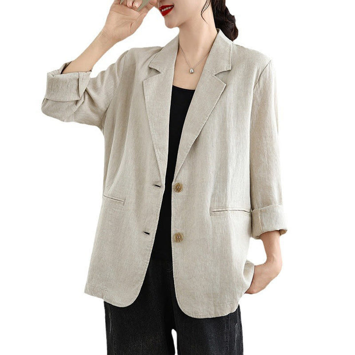 Giacca da donna in cotone e lino a maniche lunghe con tasche, tinta unita , Buddha Stones Spring - image 8