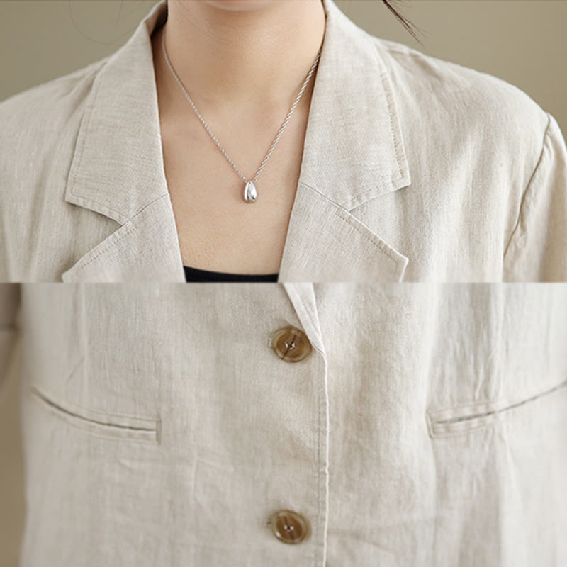 Giacca da donna in cotone e lino a maniche lunghe con tasche, tinta unita , Buddha Stones Spring - image 4