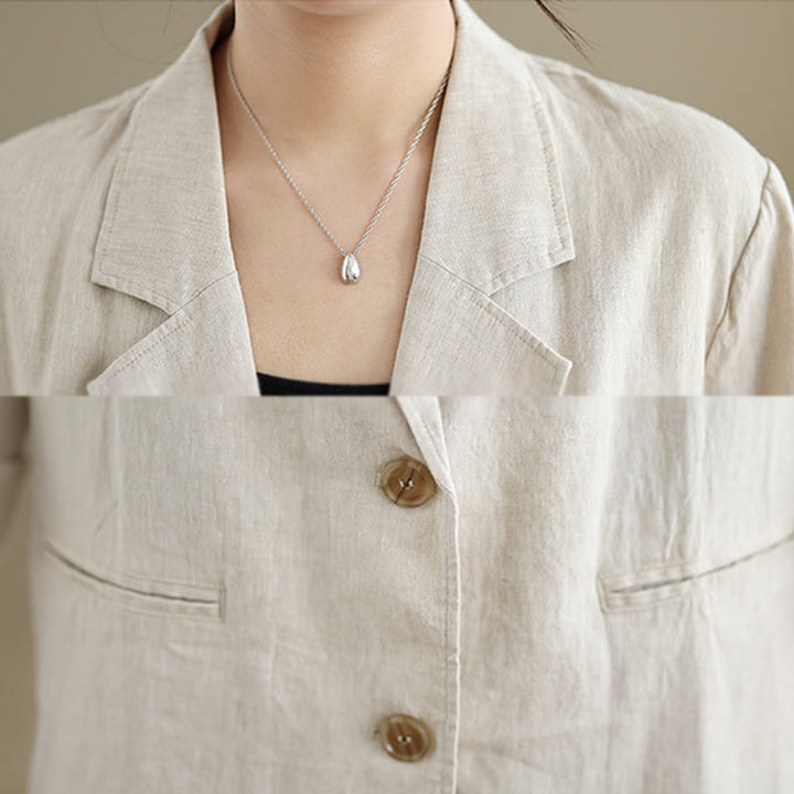 Giacca da donna in cotone e lino a maniche lunghe con tasche, tinta unita , Buddha Stones Spring - image 4