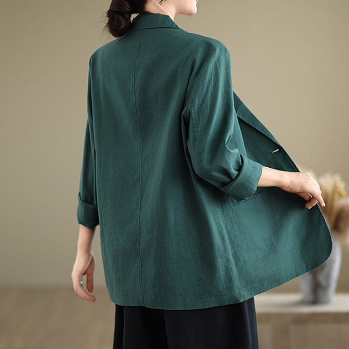 Giacca da donna in cotone e lino a maniche lunghe con tasche, tinta unita , Buddha Stones Spring - image 31