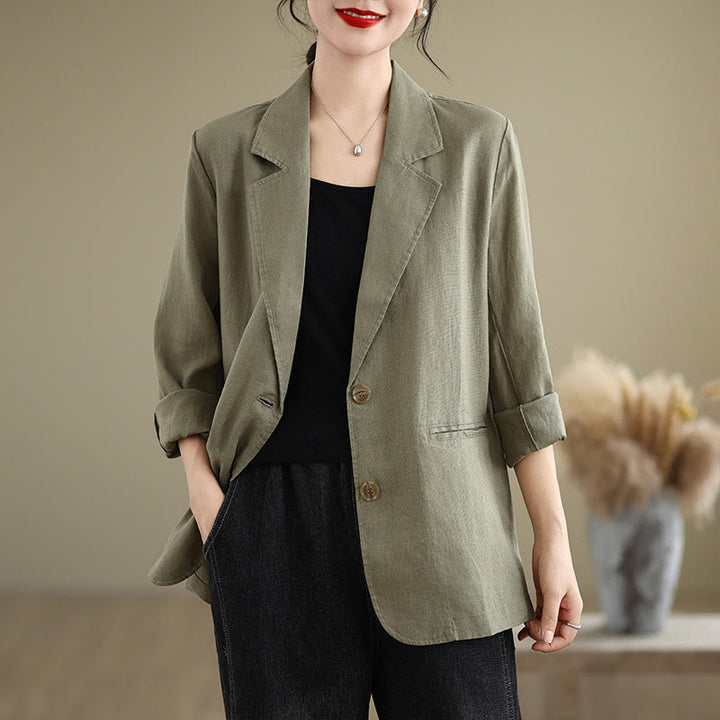 Giacca da donna in cotone e lino a maniche lunghe con tasche, tinta unita , Buddha Stones Spring - Verde oliva - US8-10, UK/AU12-14, EU40-42 (2XL) - image 24