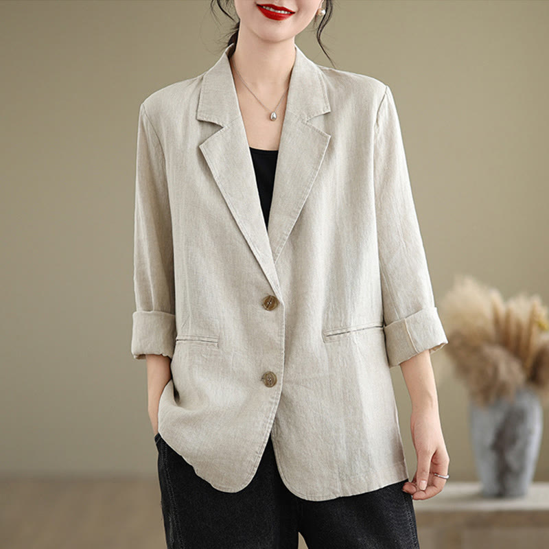 Giacca da donna in cotone e lino a maniche lunghe con tasche, tinta unita , Buddha Stones Spring - Beige - US8-10, UK/AU12-14, EU40-42 (2XL) - image 1