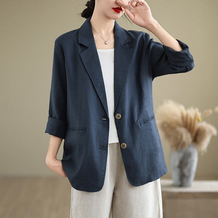 Giacca da donna in cotone e lino a maniche lunghe con tasche, tinta unita , Buddha Stones Spring - Blu notte - US8-10, UK/AU12-14, EU40-42 (2XL) - image 14