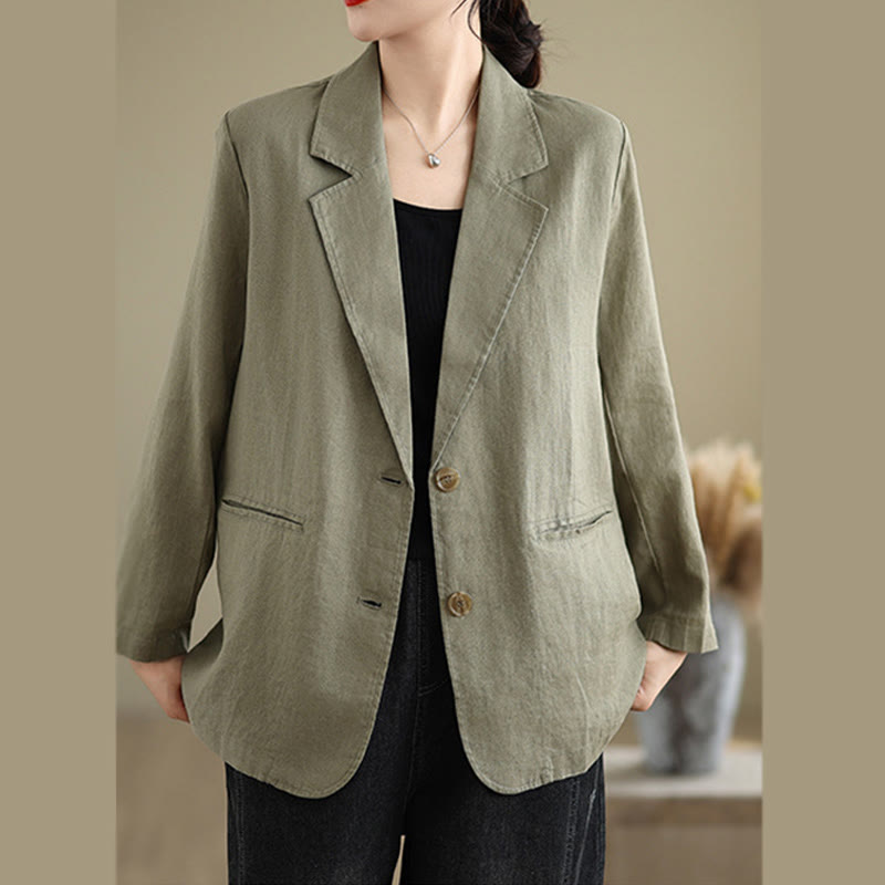 Giacca da donna in cotone e lino a maniche lunghe con tasche, tinta unita , Buddha Stones Spring - image 25
