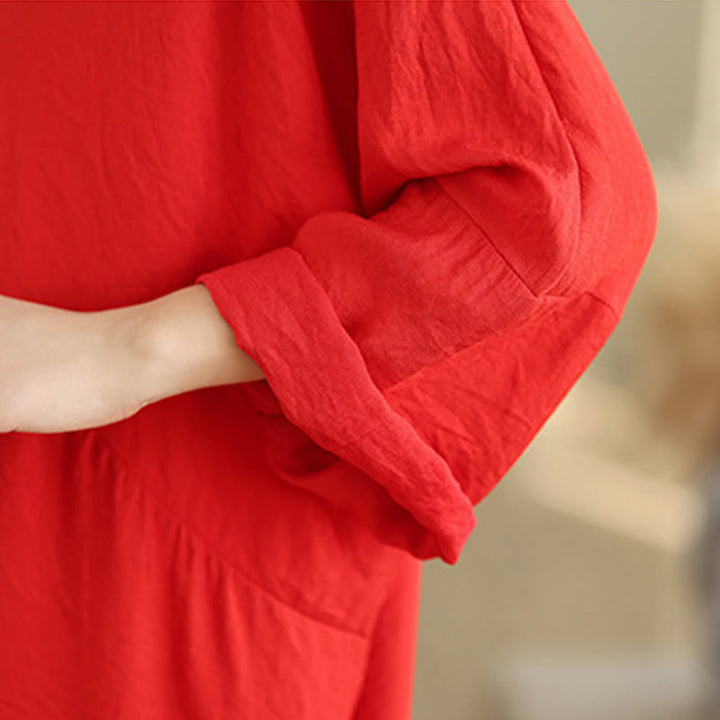 Abito midi in cotone a maniche lunghe con scollo a V e colori puri Buddha Stones Fall - image 10