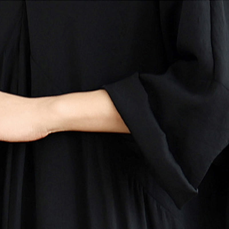 Abito midi in cotone a maniche lunghe con scollo a V e colori puri Buddha Stones Fall - image 6