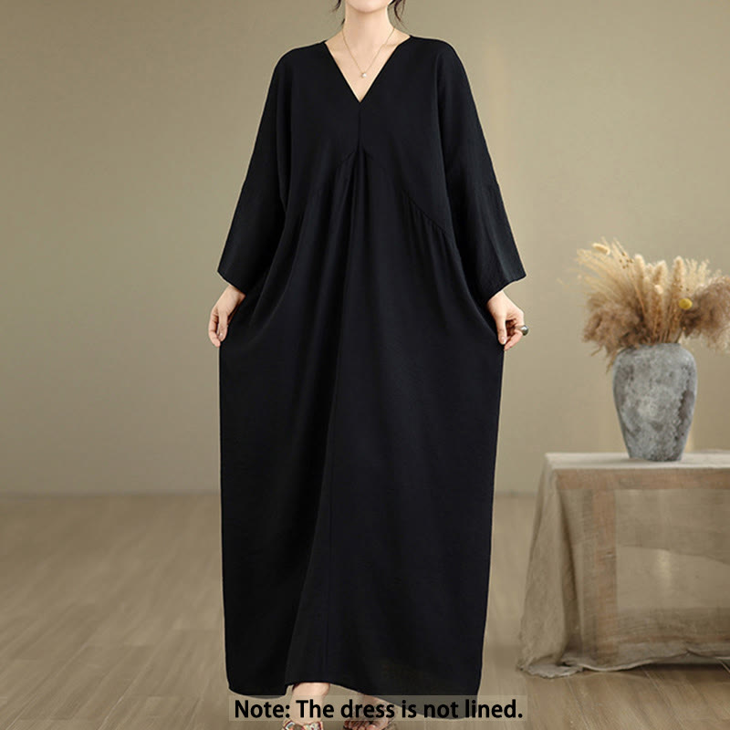 Abito midi in cotone a maniche lunghe con scollo a V e colori puri Buddha Stones Fall - image 2