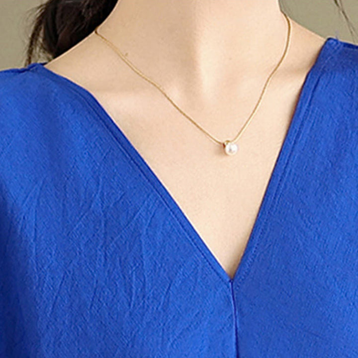 Abito midi in cotone a maniche lunghe con scollo a V e colori puri Buddha Stones Fall - image 17