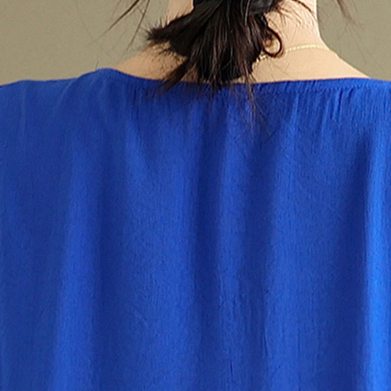 Abito midi in cotone a maniche lunghe con scollo a V e colori puri Buddha Stones Fall - image 18