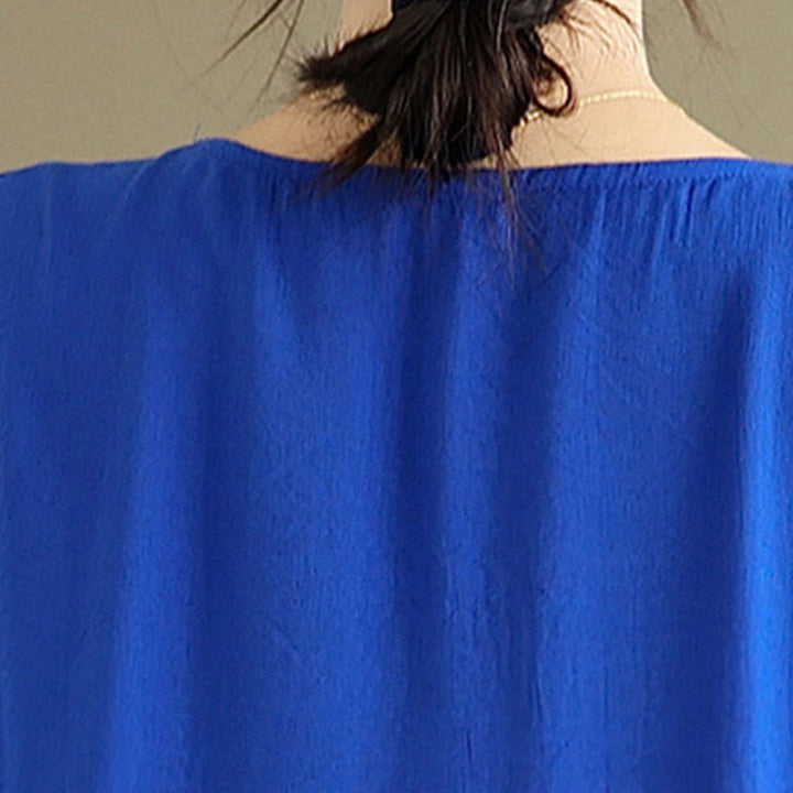 Abito midi in cotone a maniche lunghe con scollo a V e colori puri Buddha Stones Fall - image 18