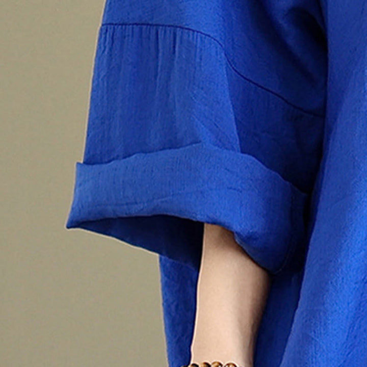 Abito midi in cotone a maniche lunghe con scollo a V e colori puri Buddha Stones Fall - image 19