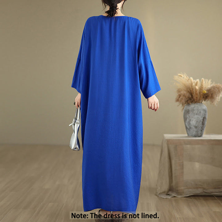 Abito midi in cotone a maniche lunghe con scollo a V e colori puri Buddha Stones Fall - image 13