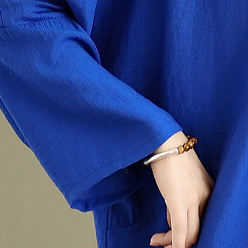 Abito midi in cotone a maniche lunghe con scollo a V e colori puri Buddha Stones Fall - image 20