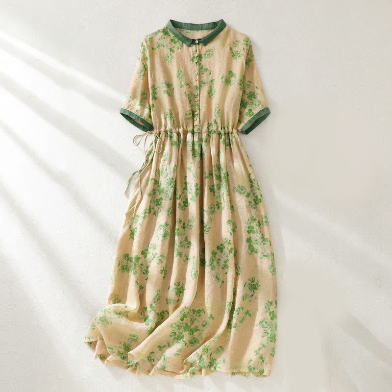 Abito midi in cotone con maniche corte, vita alta, coulisse, bottoni e tasche con stampa Buddha Stones - Verga d'oro chiaraGiallo - US8-10, UK/AU12-14, EU40-42 (2XL) - image 7