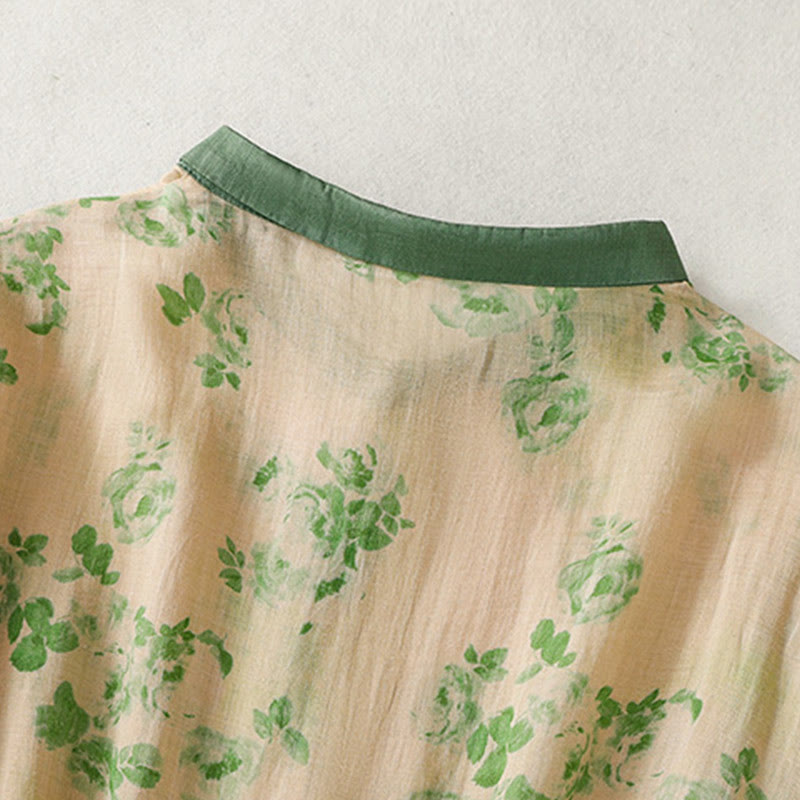 Abito midi in cotone con maniche corte, vita alta, coulisse, bottoni e tasche con stampa Buddha Stones - image 10