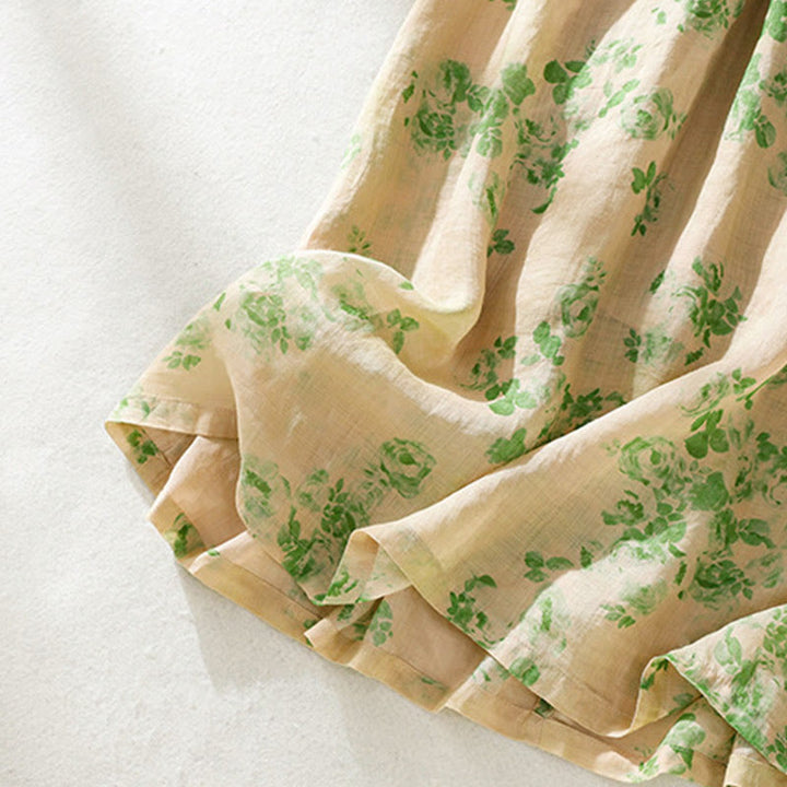 Abito midi in cotone con maniche corte, vita alta, coulisse, bottoni e tasche con stampa Buddha Stones - image 19