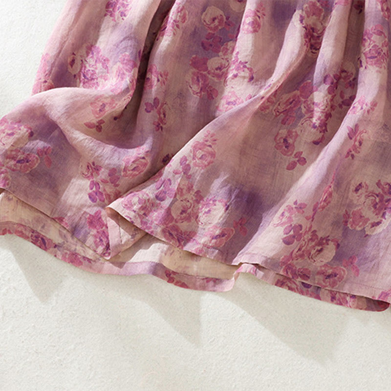 Abito midi in cotone con maniche corte, vita alta, coulisse, bottoni e tasche con stampa Buddha Stones - image 27