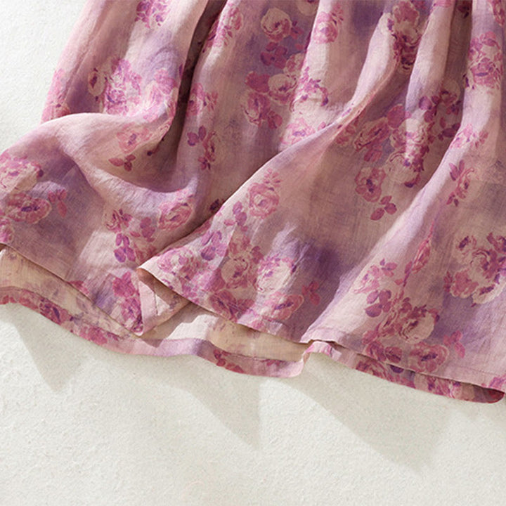 Abito midi in cotone con maniche corte, vita alta, coulisse, bottoni e tasche con stampa Buddha Stones - image 27