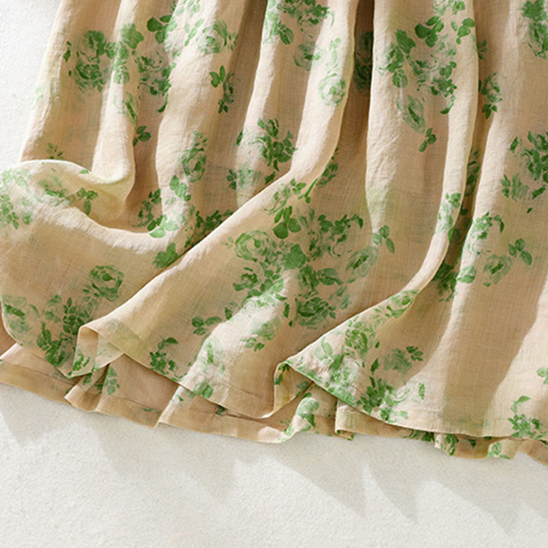 Abito midi in cotone con maniche corte, vita alta, coulisse, bottoni e tasche con stampa Buddha Stones - image 18