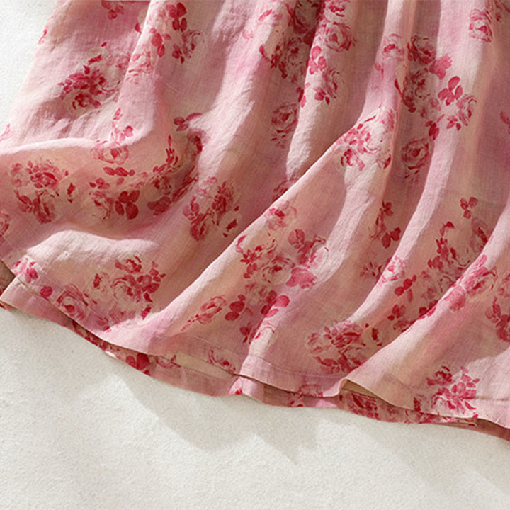 Abito midi in cotone con maniche corte, vita alta, coulisse, bottoni e tasche con stampa Buddha Stones - image 6