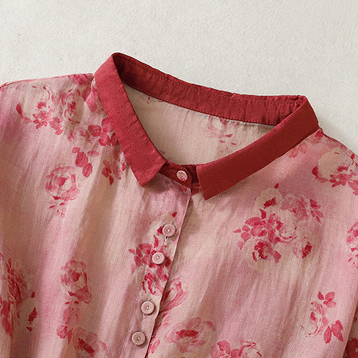 Abito midi in cotone con maniche corte, vita alta, coulisse, bottoni e tasche con stampa Buddha Stones - image 2