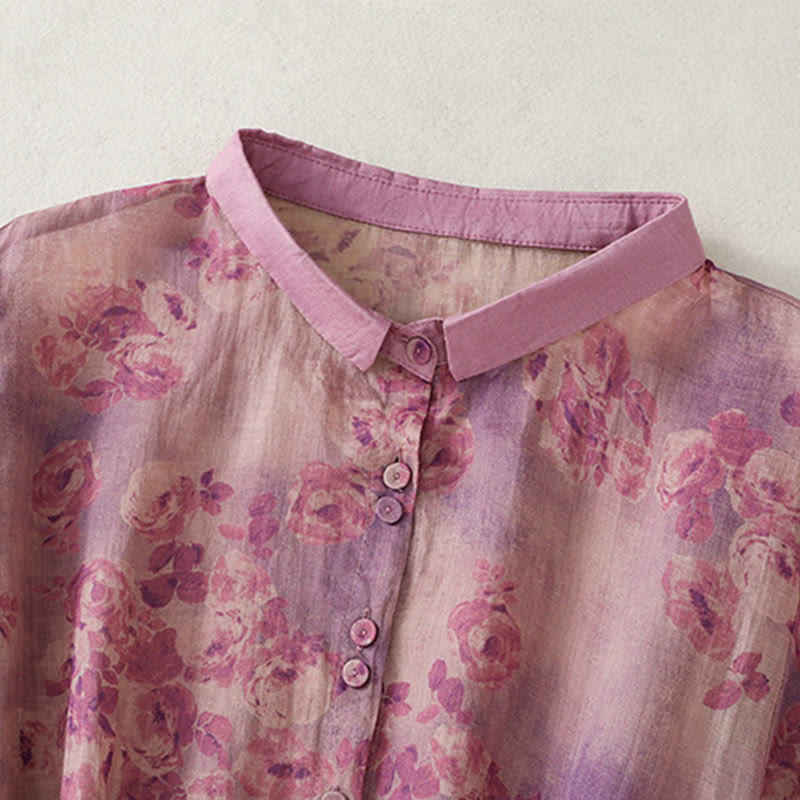 Abito midi in cotone con maniche corte, vita alta, coulisse, bottoni e tasche con stampa Buddha Stones - image 22