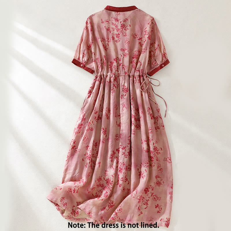 Abito midi in cotone con maniche corte, vita alta, coulisse, bottoni e tasche con stampa Buddha Stones - image 1