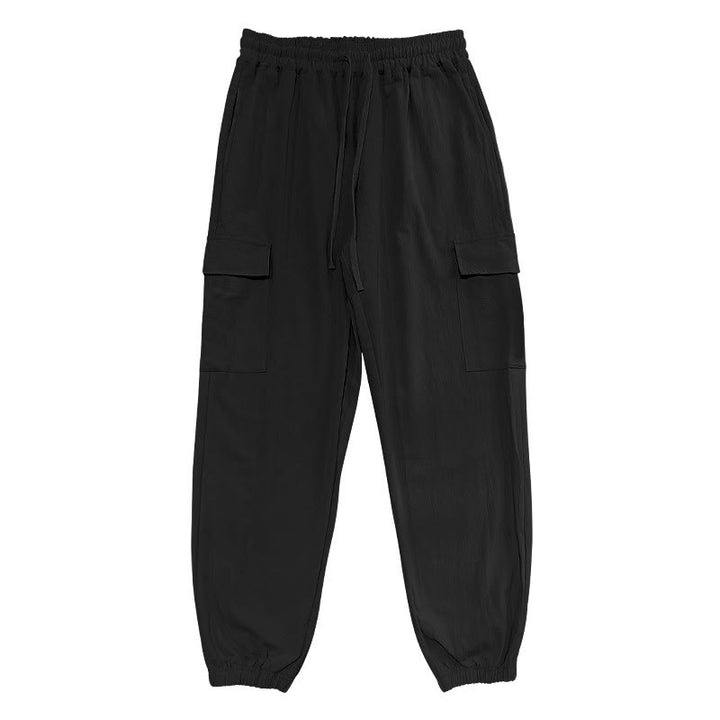 Pantaloni cargo da uomo in lino tinta unita con coulisse e tasche Buddha Stones - image 2