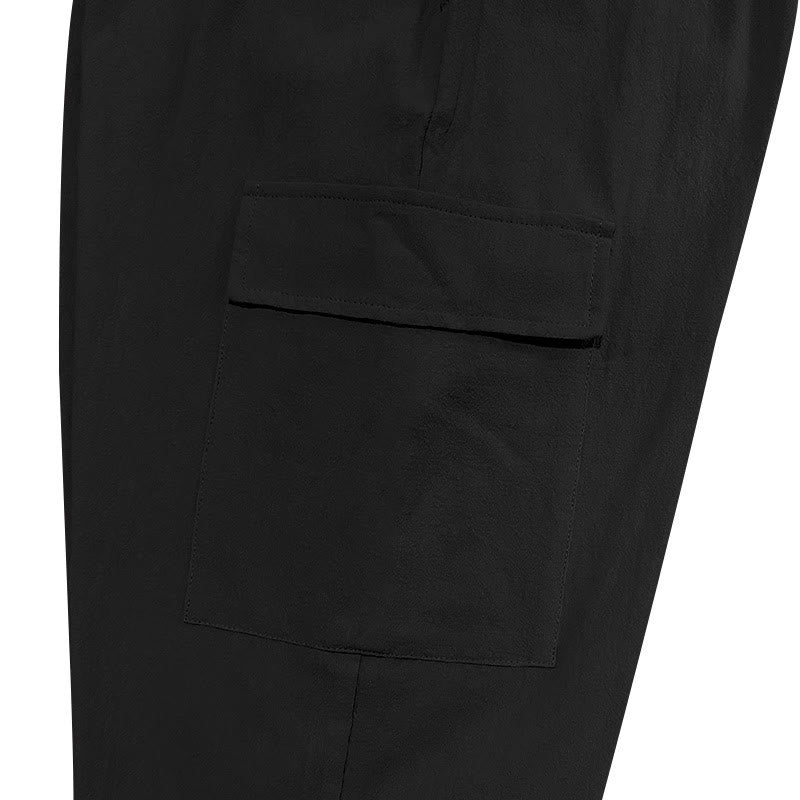 Pantaloni cargo da uomo in lino tinta unita con coulisse e tasche Buddha Stones - image 7