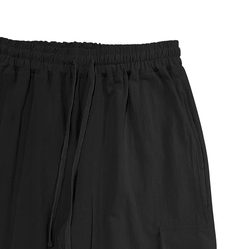 Pantaloni cargo da uomo in lino tinta unita con coulisse e tasche Buddha Stones - image 6