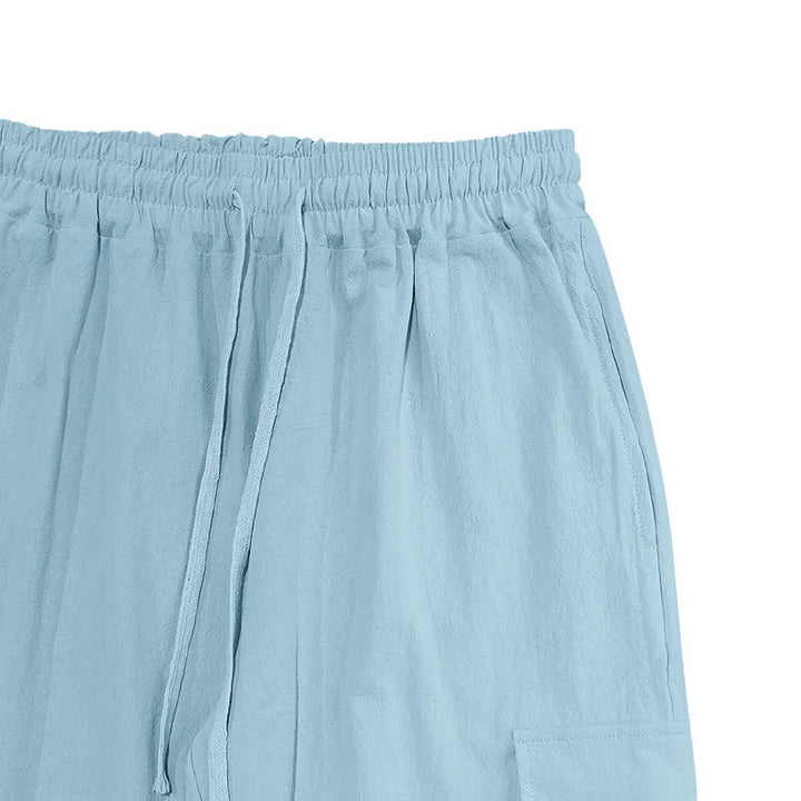 Pantaloni cargo da uomo in lino tinta unita con coulisse e tasche Buddha Stones - image 11