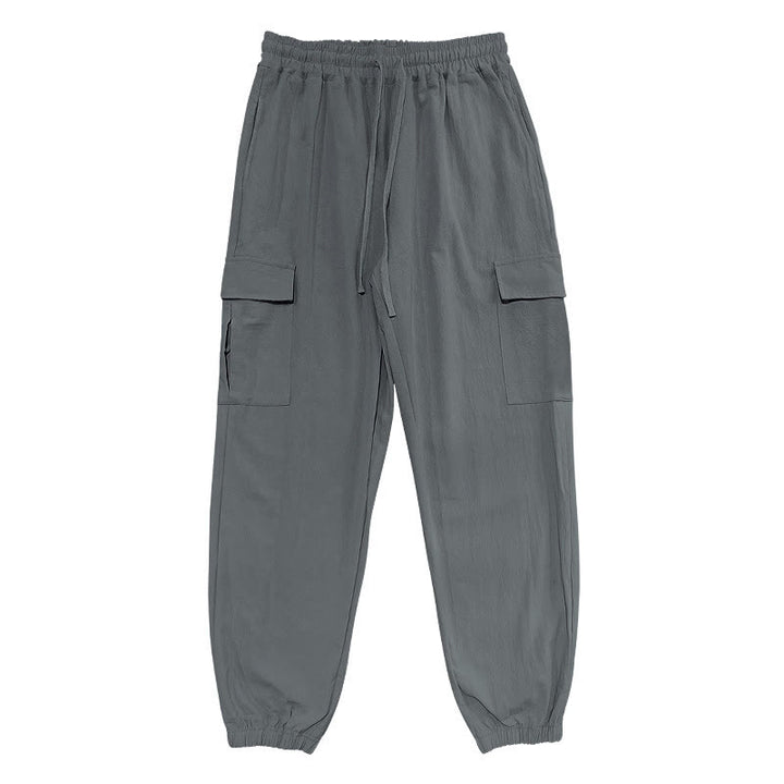 Pantaloni cargo da uomo in lino tinta unita con coulisse e tasche Buddha Stones - image 16