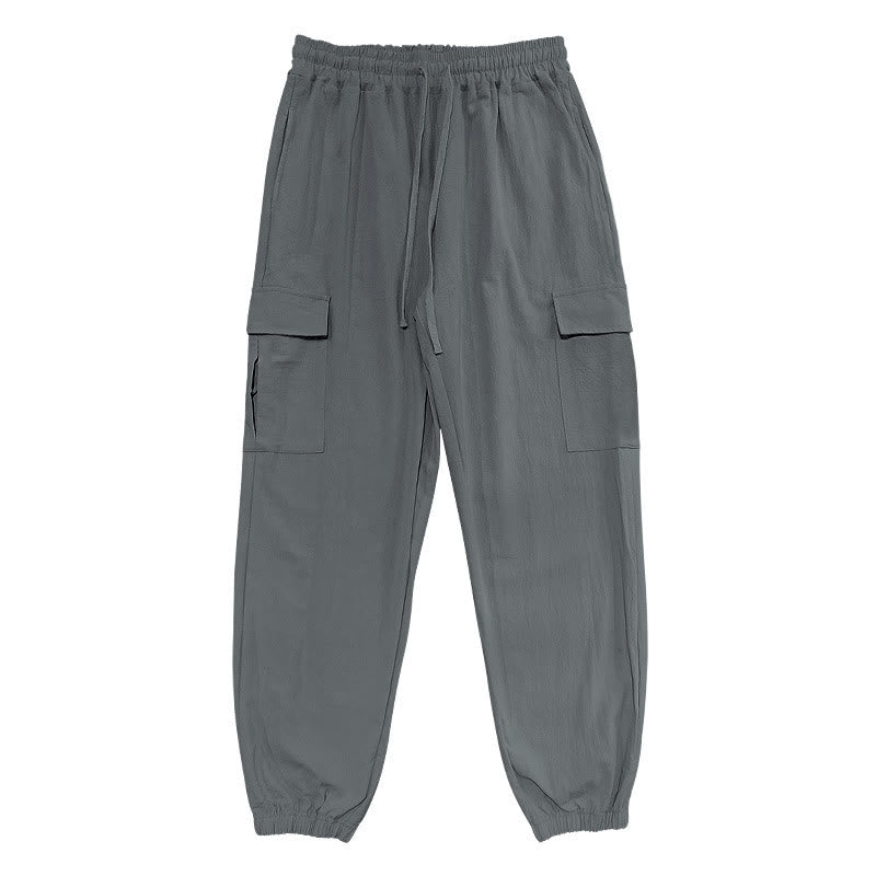 Pantaloni cargo da uomo in lino tinta unita con coulisse e tasche Buddha Stones - Grigio - US/UK/AU46, EU56 (3XL) - image 16