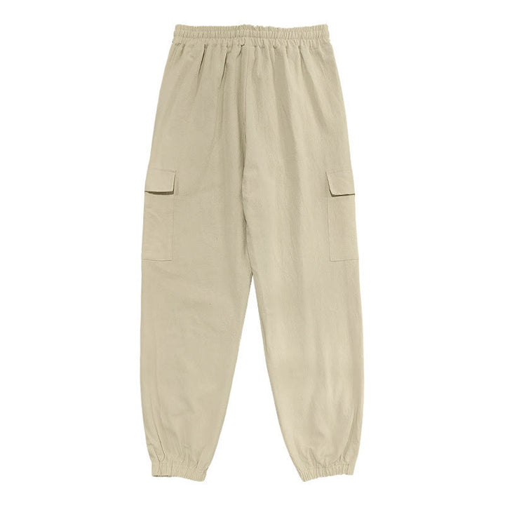 Pantaloni cargo da uomo in lino tinta unita con coulisse e tasche Buddha Stones - image 24