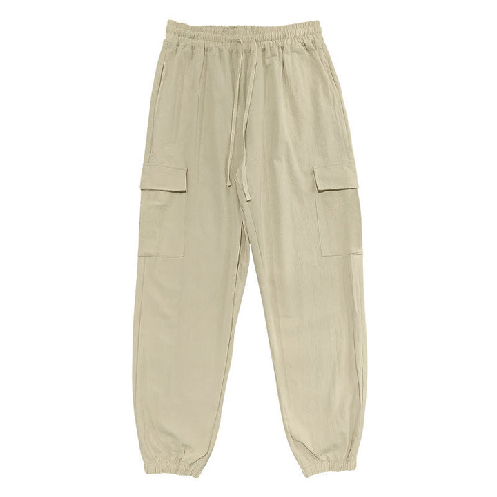 Pantaloni cargo da uomo in lino tinta unita con coulisse e tasche Buddha Stones - image 23