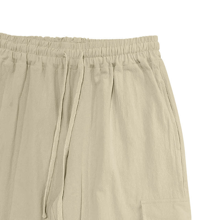 Pantaloni cargo da uomo in lino tinta unita con coulisse e tasche Buddha Stones - image 25