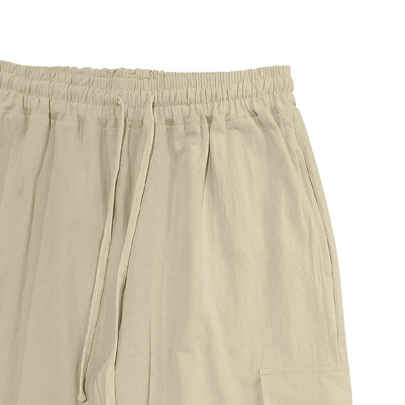 Pantaloni cargo da uomo in lino tinta unita con coulisse e tasche Buddha Stones - image 23