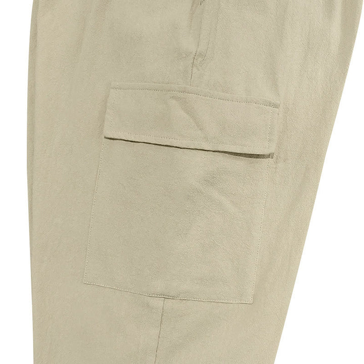 Pantaloni cargo da uomo in lino tinta unita con coulisse e tasche Buddha Stones - image 25