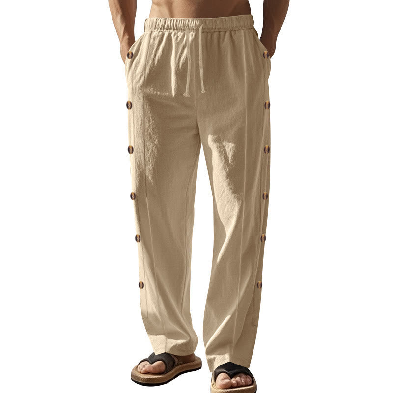 Pantaloni da uomo in cotone con tasche e bottoni laterali in tinta unita con Buddha Stones - Biscotto - US/UK/AU46, EU56 (3XL) - image 1