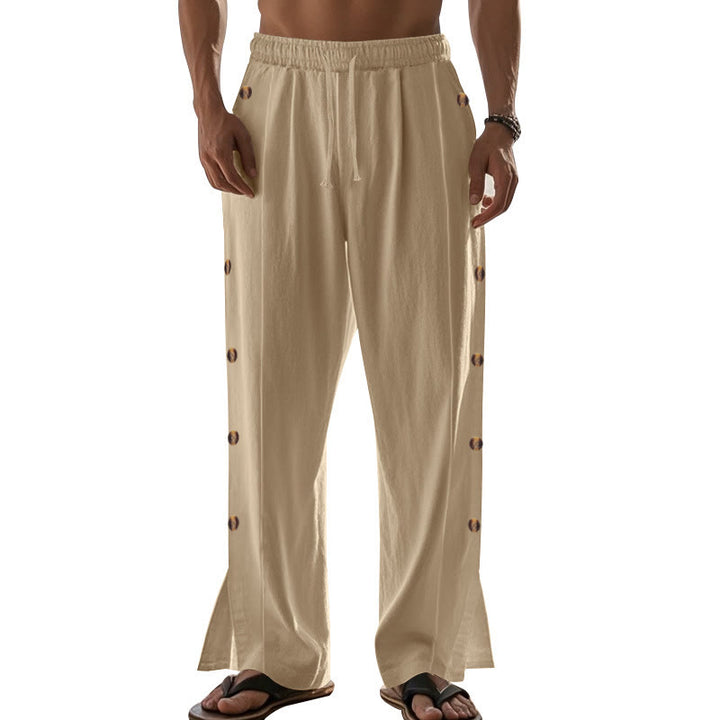 Pantaloni da uomo in cotone con tasche e bottoni laterali in tinta unita con Buddha Stones - image 9