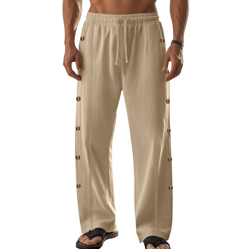 Pantaloni da uomo in cotone con tasche e bottoni laterali in tinta unita con Buddha Stones - image 10