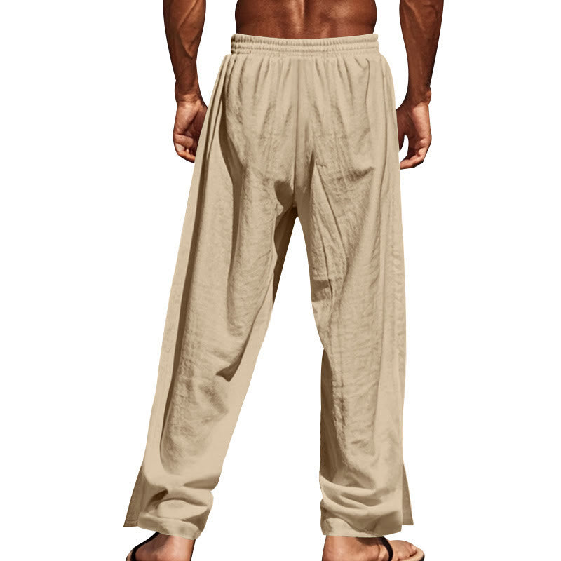 Pantaloni da uomo in cotone con tasche e bottoni laterali in tinta unita con Buddha Stones - image 11