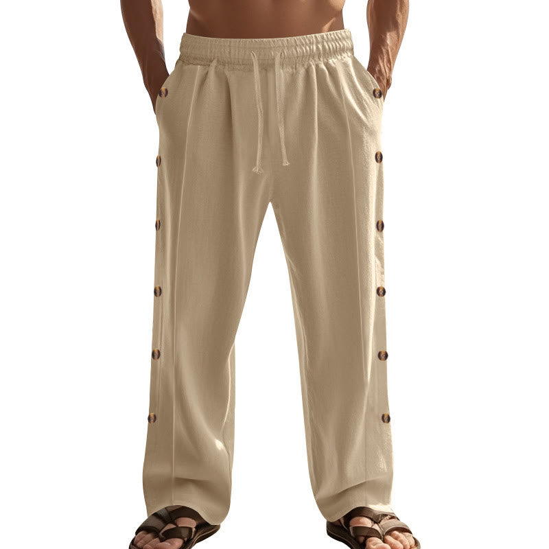 Pantaloni da uomo in cotone con tasche e bottoni laterali in tinta unita con Buddha Stones - image 8