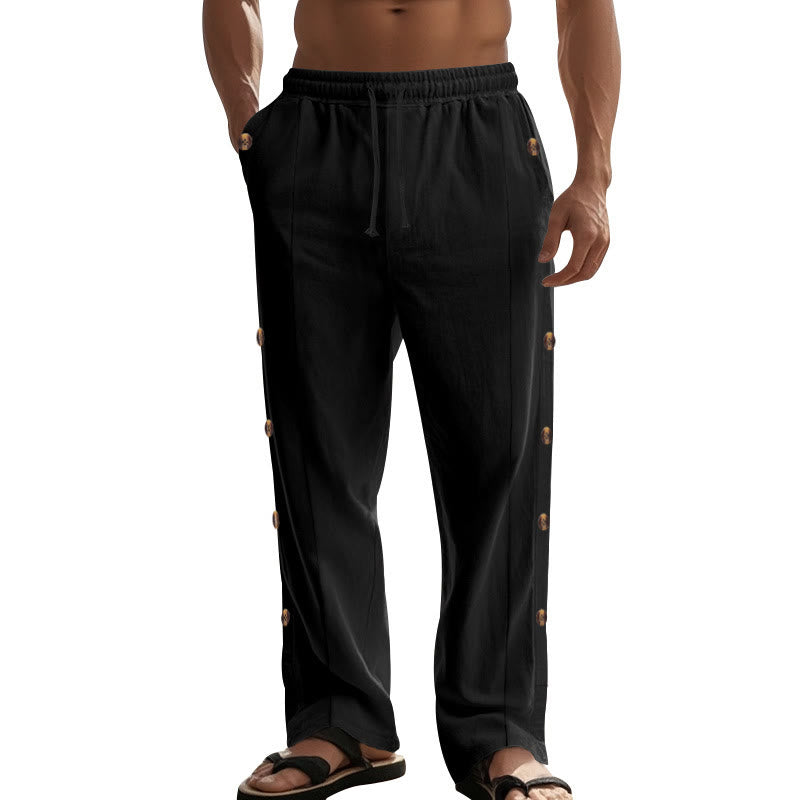 Pantaloni da uomo in cotone con tasche e bottoni laterali in tinta unita con Buddha Stones - image 19